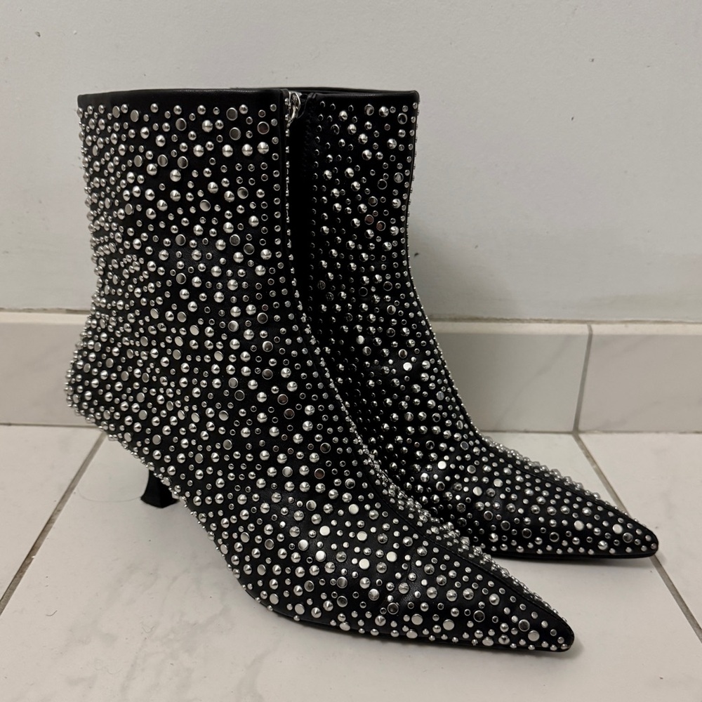 Zara Black Studded  Heeled Ankle Boots - Size 8 - Picture 7 of 16